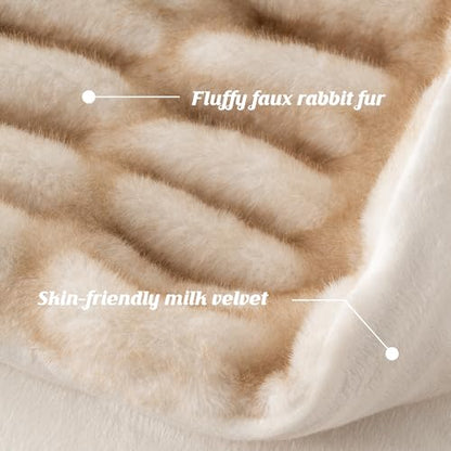 Battilo Faux Fur Throw Blanket for Couch, Soft Fluffy Ruched Fur Blanket, Cozy Thick Warm Fuzzy Decorative Yellow Blanket for Bed Chair Sofa 50"x60"(Tip Dye Yellow) | Soft Reversible Faux Rabbit Fur with Yellow-Tipped Detail, Thick and Cozy for Couch, Bed