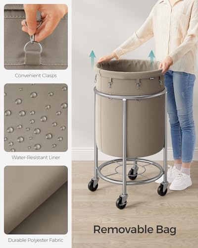 SONGMICS Laundry Basket, Rolling Steel Frame with 2 Locking Wheels, 110 L | Heavy-Duty Laundry Hamper Cart with Removable Bag, Camel Brown and Metallic Silver, URLS002N01 - color: Camel Brown + Metallic Silver, size: 110 L (1-Section)