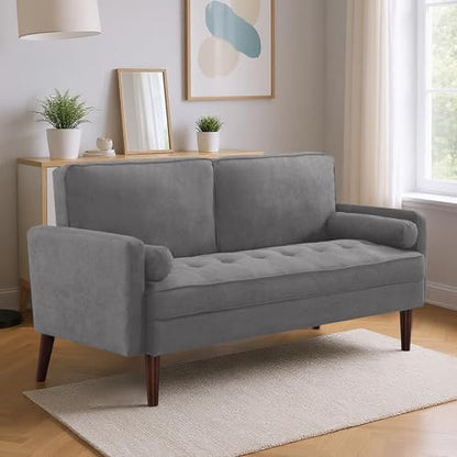 Modern Fabric Loveseat Sofa,2-Seater Small Couch Love Seat with Thick Cushion,65" Cozy Deep Seat Couches for Living Room Compact Home Office (Grey) - color: Grey