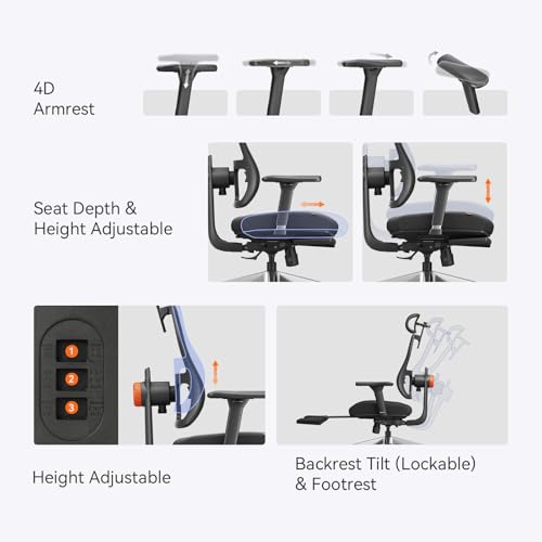 Ergonomic Office Chair-Home Office Desk Chair with Footrest, Auto-Following Backrest & Headrest, 4D Armrests, 96°-136° Recline - color: Black, size: Laptop Table + Auto-following Headrest