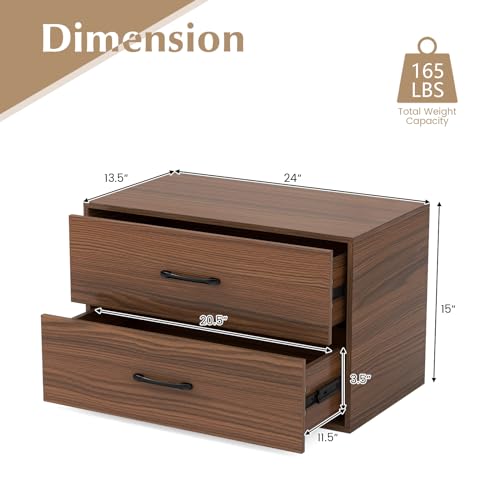 2-Drawer Stackable Dresser, Horizontal Storage Cabinet (1, Walnut) | Lateral File Cabinet | Stacking Drawer Chest | Metal Handle | Anti-Topping Kits | For Living Room, Study, Office - color: Walnut