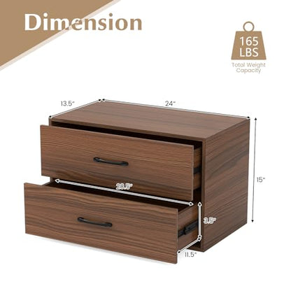 2-Drawer Stackable Dresser, Horizontal Storage Cabinet (1, Walnut) | Lateral File Cabinet | Stacking Drawer Chest | Metal Handle | Anti-Topping Kits | For Living Room, Study, Office - color: Walnut