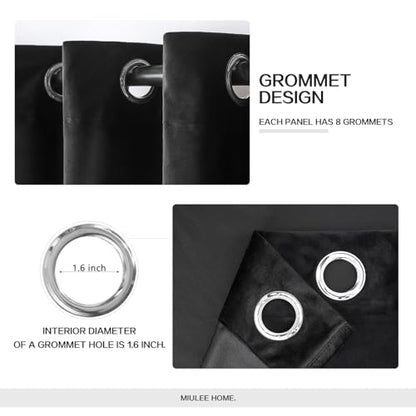 MIULEE Velvet Curtains Halloween Black 52 x 108 Inch Length Set of 2 | Extra Long Grommet Drapes, Soundproof Thermal Insulated, Room Darkening, Classical Blackout Curtains for Living Room Bedroom - color: Black, size: 52"W x 108"L (Pack of 2)