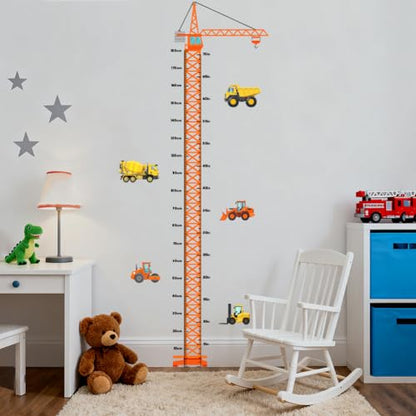 Engineering Vehicle Height Ruler Wall Decals, Wall Stickers Decor | 2 Sheets 11.8"x37.8" Vinyl Removable Peel and Stick Murals, Plant Decor for Bedroom, Bathroom, Office, Classroom & Home - style: Engineering Vehicle Height Ruler