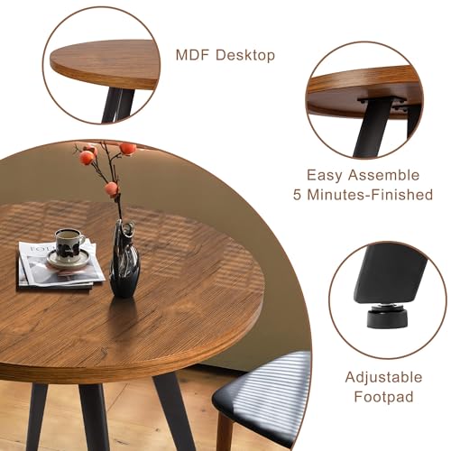Round Dining Table for 2, 31.5" Small Kitchen Circle Table Space-Saving | Brown Mid-Century Modern with 1.4" thick Walnut-grain Top, Kitchens, Dining Rooms, Apartments, Breakfast Nooks - color: Brown