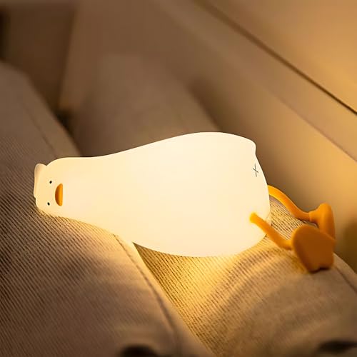 Rytinazzz Silicone Night Light for Kids, 50H Long Battery Duck Lamp (Lying), Gift for Kids, Soft Dimmable Bedside Light, Rechargeable Tap Control - color: Lying Flat Duck
