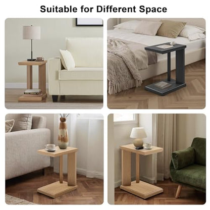 C Shaped End Table for Couch, 23.2'' High Small Side Table 2-Tier C Shaped Sofa Table for Small Narrow Spaces, Modern Nightstand for Bedroom, Living Room, Apartment, Home Office, Oak - size: 1 Pack