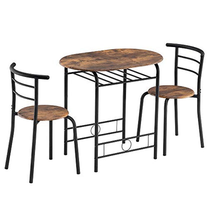 VINGLI 3 Piece Dining Set, Small Kitchen Table Set for 2, Breakfast Table Set, Kitchen Wooden Table with 2 Chairs for Small Space/Dining Room/Apartment, Metal Frame, Wine Rack, Burnt Brown - color: Burnt Brown