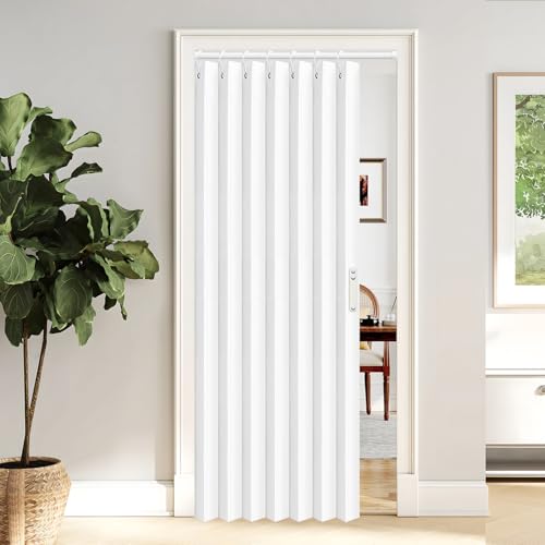 Vatge Door Curtains for Doorway, Folding Door Curtain Interior Closet Curtain for Bedroom, Bathroom, and Laundry Room, Pleated Door Curtains for Doorway,1 Panel with Tieback, W39 x L78, White - color: White, size: 39"W x 78"L (Pack of 1)