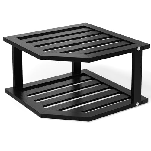 VERTORGAN 2 Tier Bamboo Plate Organizer,Corner Shelf for Kitchen(Black) | Pantry Storage,Dish Rack,Spice Rack,Corner Organizer,Kitchen Counter Shelves,Kitchen Storage,Holds Plates - color: Black, size: 1 Pc