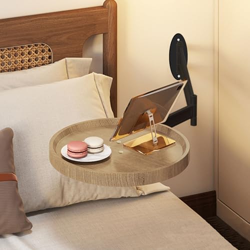 Wall Mounted Folding Table Small Folding Desk Round Foldable Wall Table with Retractable Shelf Wood Fold Down Table Folding Coffee Table Folding Wall Desk for Bedroom Living Room Study(Log Color)