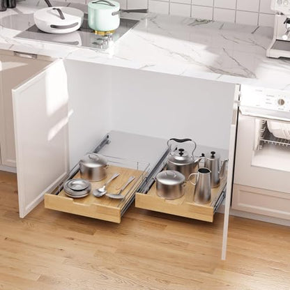Sikarou Pull Out Cabinet Organizer 11"W x 21"D Wood and Wire Storage Shelf - size: 1-TIE 11*21 WM