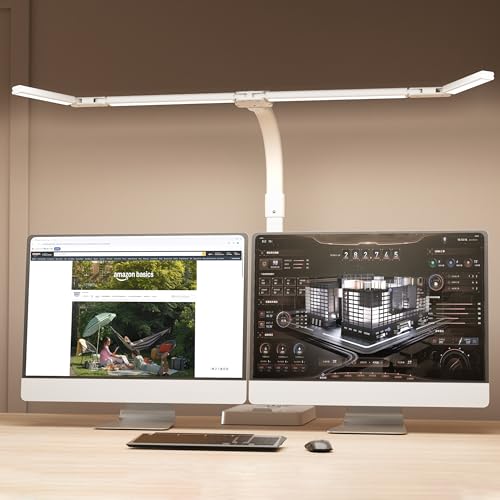 LED Desk Lamp for Home Office - 24W Bright Double Head Desk Light with Clamp Eye Caring Architect Task Light 25 Lighting Modes Adjustable Flexible Gooseneck Lamp (All White) - color: All White