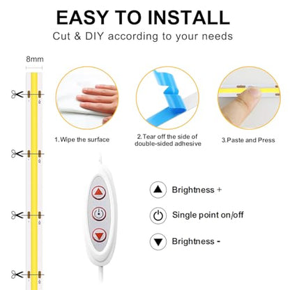 COB LED Strip Lights 6.6FT,6000K 5V USB Powered Dimmable White | Flexible Light Strip TV LED Backlights，8mm Width LED Rope Lights with App Control for Living Room,Kitchen，Shelf, Cabinet - color: White, size: 6.6ft