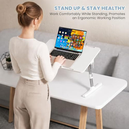 Adjustable Lap Desk, Foldable Laptop Desk for Bed, X-Large Lap Table | 23.6 x 15.7 Inches Bed Laptop Table, Laptop Stand for Couch & Sofa, Laptop Tray for Adults Writing Reading Eating, White - color: White