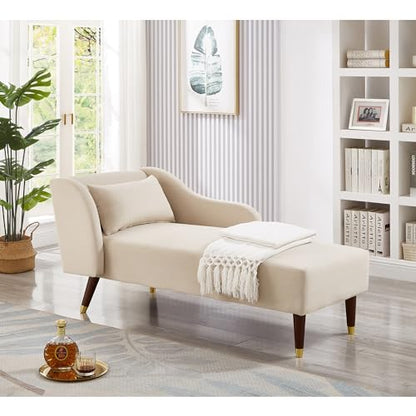 Bellemave Chaise Lounge Indoor, Velvet Upholstered Lounge Chair with Pillow, Solid Wood Legs Modern Chaise Lounge Chair for Living Room Bedroom Office (Beige) - color: Beige