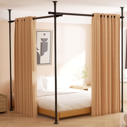 Room Divider, No Drilling Curtain Rod for Room Separation, 4-10ft (H) 28-114inch(W) Adjustable Heavy Duty Floor to Ceiling Tension Rod Wall Dividers Temporary Privacy Separator Window Rods Matte Black - color: Matte Black, size: 28-114 inch