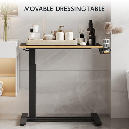FLEXISPOT H7 32" Pneumatic Height-Adjustable Overbed Table with Wheels | C-shaped bedside table TV Tray,Medical End Side Table,Laptop desk for Hospital Home office use,31.5"W x 17.7"D,Black Maple - color: Black Maple, size: Large