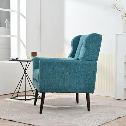 Accent Chair, Living Room Chairs with Solid Wood Legs & Pillow | Chairs Living Room with High Tufted Backrest, Reading Chair for Bedroom/Office, Chenille Fabric - color: Teal