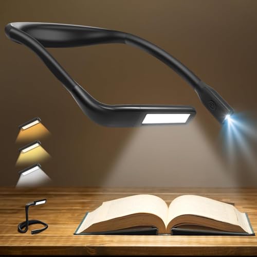Neck Light, Rechargeable Reading Light, 3 Color Stepless Dimming | Eye-friendly Book Light, Hands-Free Neck Lamp for Reading, Knitting, Crochet, Crafting, Sewing, Camping, Book Lovers Gifts - color: Black