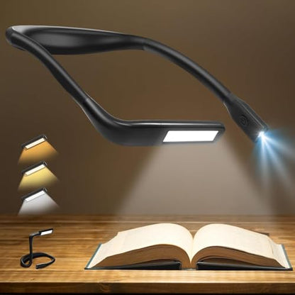 Neck Light, Rechargeable Reading Light, 3 Color Stepless Dimming | Eye-friendly Book Light, Hands-Free Neck Lamp for Reading, Knitting, Crochet, Crafting, Sewing, Camping, Book Lovers Gifts - color: Black