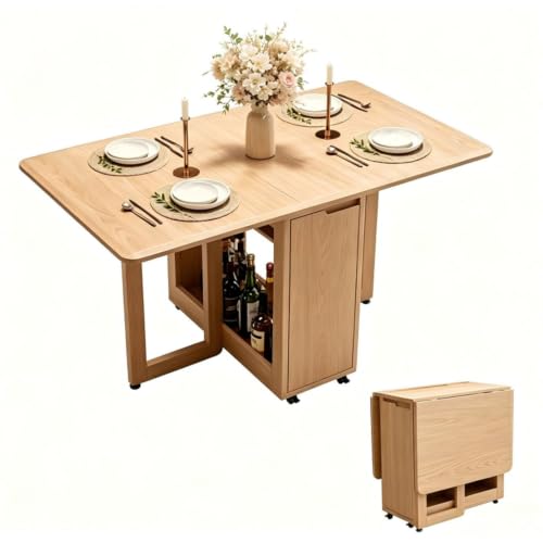 AnywaysWood Folding Dining Table with Foldable Chairs Set, Space Saving Extendable Solid Wood Drop Leaf Table for Kitchen Dining Living Room Small Spaces Easy Assembly (Single Table) - size: Log Wood single table