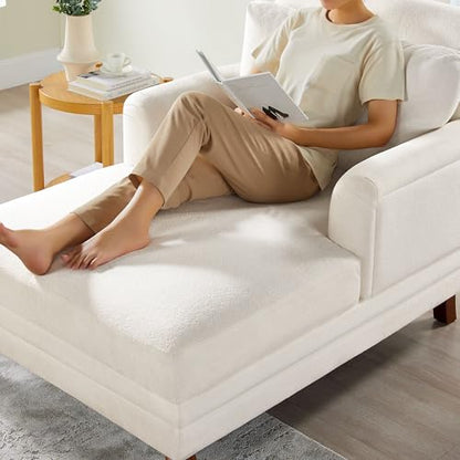 57.48'' Chaise Lounge Chair with Adjustable Backrest, Terry White | Chaise Lounge Chair Indoor, Modern Chaise Lounge Couch, Upholstered Leisure Recliner for Living Room, Apartment, Bedroom - color: White Terry
