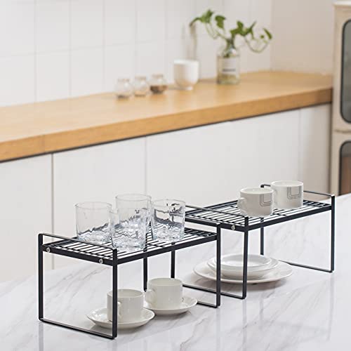 Shantton Cabinet Shelf Organizer, Pantry Shelf Rack, Black 13.1x10.6x7.3 | 2-Pack Stackable Metal Riser Holds 40LBS with Non-Slip Feet for Kitchen Pantry Bathroom Countertop Freezer Cupboard - color: Black, size: L13.1'' W10.6'' H7.3''