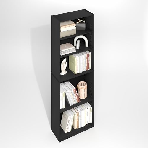Furinno Jaya Simply Book Shelf, 5-Tier Bookshelf, Bookcase with Adjustable Shelves, 9.5 x 24.5 x 71.2, for Living Room, Bedroom, Home Office, Darkwood - color: Blackwood, size: 5-Tier, 9.5 x 24.5 x 71
