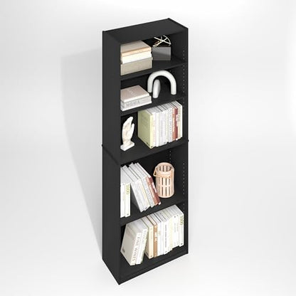Furinno Jaya Simply Book Shelf, 5-Tier Bookshelf, Bookcase with Adjustable Shelves, 9.5 x 24.5 x 71.2, for Living Room, Bedroom, Home Office, Darkwood - color: Blackwood, size: 5-Tier, 9.5 x 24.5 x 71