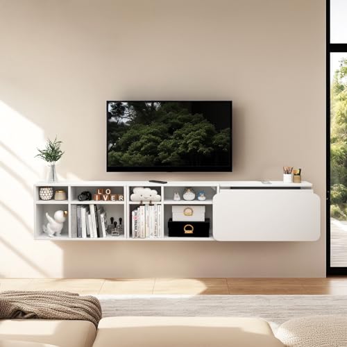 Floating Desk with Storage Shelves, 81'' Wall Mounted Desk Laptop Writing Study Table, Folding Drop Leaf Table, Multifunctional Computer Workstation for Narrow Small Space