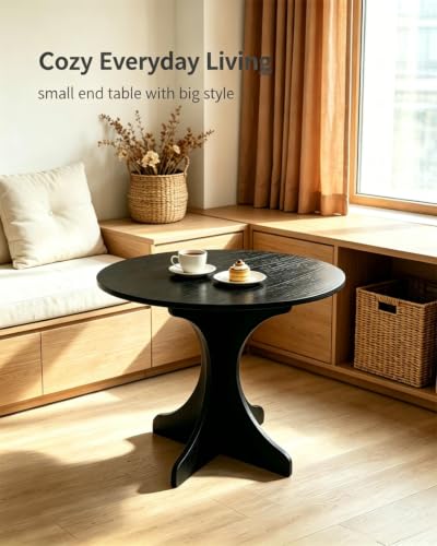 24in Black Round Side Table, Modern Accent End Table with Curved 4-Sided Tripod Base, Minimalist Large Round Side Table Easy Assembly Coffee Table for Living Room Bedroom Balcony - color: 24in-black