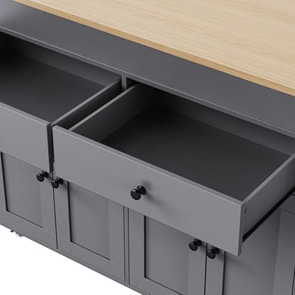 Kitchen Island, Extendable Dining Table with Storage | Extendable dining table, expands from prep station to dining table, seats up to 2 extra guests, saves space when closed - color: Grey