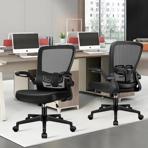 Desk Chairs with Wheels, Ergonomic Mesh Office Chair Adjustable Height and Swivel Lumbar Support Home Office Chair with Flip Up Armrests, Set of 16 - color: Black, size: 16PK
