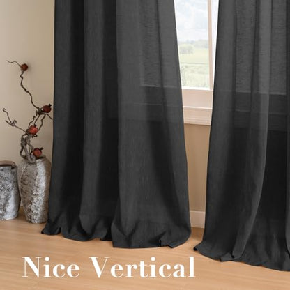 H.VERSAILTEX Linen Curtains Natural Blended Curtain Panels for Living Room/Light Reducing Linen Semi Sheer Curtains 63 inch Length 2 Panels Set Nickel Grommet Window Panels, 52" x 63", Black - color: Black, size: 52"W x 63"L (Pack of 2)