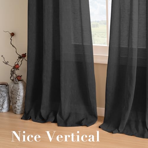 H.VERSAILTEX Linen Curtains Natural Blended Curtain Panels for Living Room/Light Reducing Linen Semi Sheer Curtains 72 inch Length 2 Panels Set Nickel Grommet Window Panels, 52" x 72", Black - color: Black, size: 52"W x 72"L (Pack of 2)