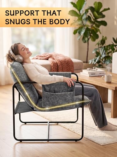 Modern Accent Chair Comfortable Living Room Chairs with Armrests, Lounge Chair with Metal Frame Chenille Upholstered Bedroom Reading Chair - color: Grey
