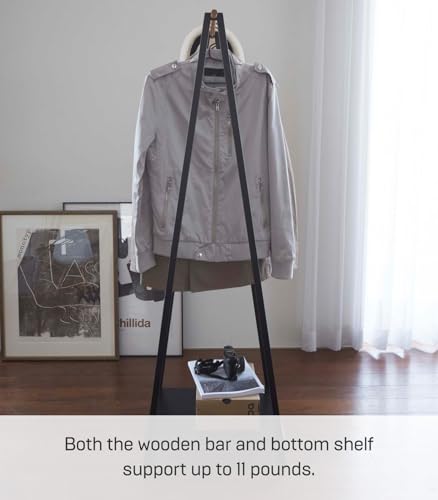 YAMAZAKI Home Tower Freestanding Coat Hanger Clothes Rack With Shelf, 55" - Steel | Freestanding coat hanger features a steel frame and bottom shelf. Space-saving vertical organization. Easy to assemble. - color: Black