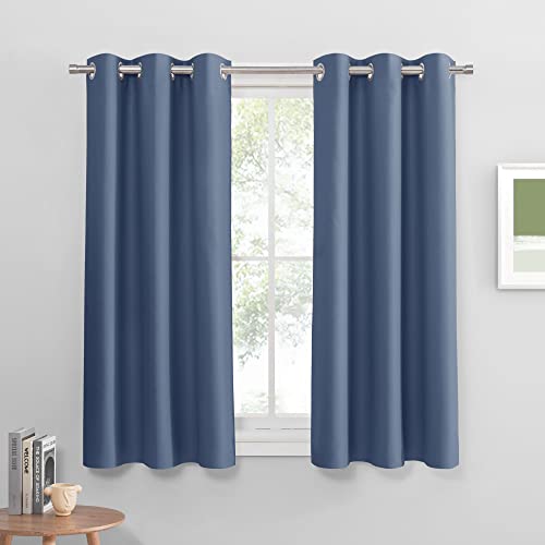 PONY DANCE Blue Haze Short Blackout Curtains for Kitchen 45 Inch Length | Thermal Insulated Grommet Curtains for Bedroom, Black Out Drapes for Bathroom Small Window (2 Panels Set, 34 inches Wide) - color: Blue Haze, size: 34"W x 45"L (Pack of 2)