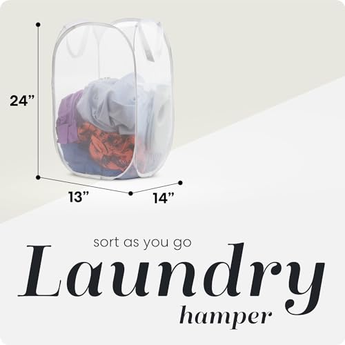 Handy Laundry Pop Up Laundry Hamper 71L Sturdy Collapsible Mesh (White) | Collapsible Mesh Pop Up Hamper, Wide Opening, Side Pocket, Breathable, Sturdy, Foldable, Space-Saving for Clothes Storage - color: White