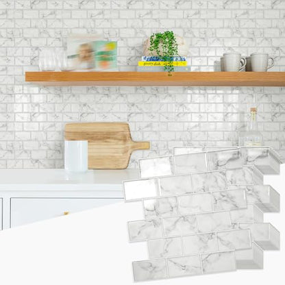 STICKGOO Subway Tile Peel and Stick Backsplash, Thicker Design 12" x 12" Stick on Backsplash Tiles for Kitchen, Bathroom, Wall Tile (10 Sheets, Grey Marble Look) - color: Grey Marble