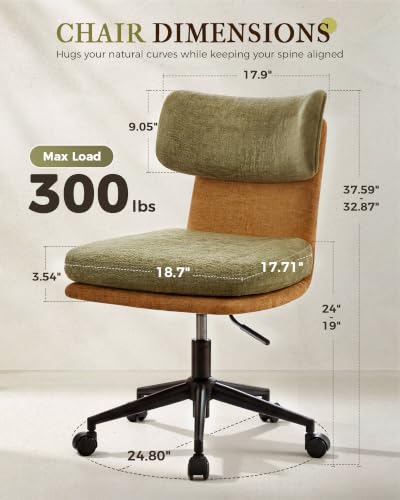 COMHOMA Home Office Desk Chairs with Ergonomic Curved Backrest, Mid Century Modern Vanity Chair with Wheel for Bedroom, Chenille Upholstered, Green - color: Green, Chenille