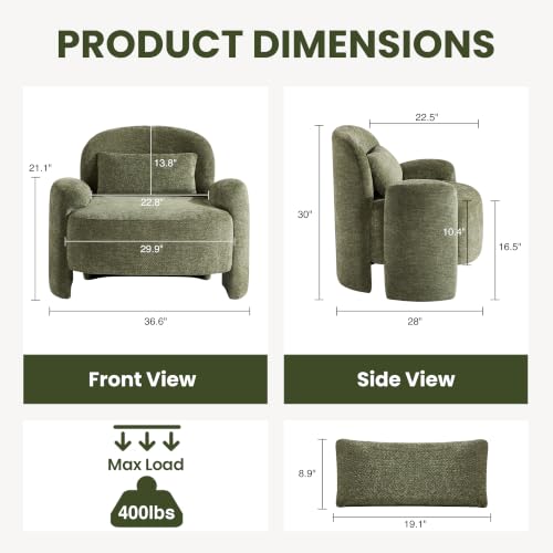 Accent Chair for Living Room, Modern Chenille Fabric Lounge Reading Sofa Chair with Lumbar Pillow, Upholstered Arm Chairs for Bedroom, Office, Green - color: Green