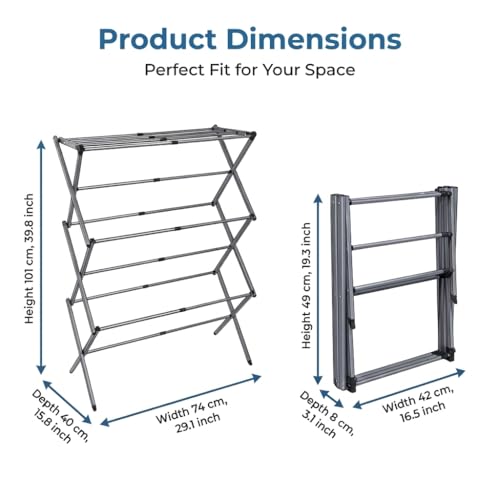 Drying Racks 3 Tier Expandable Clothes Airer Collapsible Clothes Drying Rack, Space-Saving Laundry, Hanging Clothes Indoors & Outdoors, Lightweight, Compact, Folds Away for Convenient Storage