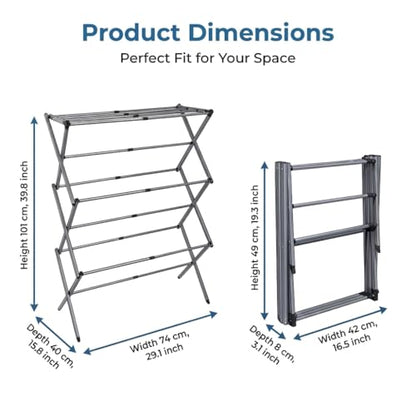 Drying Racks 3 Tier Expandable Clothes Airer Collapsible Clothes Drying Rack, Space-Saving Laundry, Hanging Clothes Indoors & Outdoors, Lightweight, Compact, Folds Away for Convenient Storage