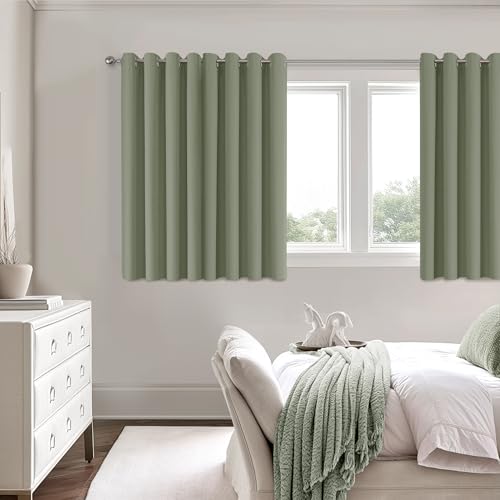 ChrisDowa Sage Green Blackout Curtains 45 Inches Long 2 Panels for Bedroom | Room Darkening,Light Blocking,Thermal Insulated,Faux Linen,Farmhouse,Grommet,Window Treatment,Drapes,Living Room,52x45 - color: Sage Green, size: 52"W x 45"L (Pack of 2)