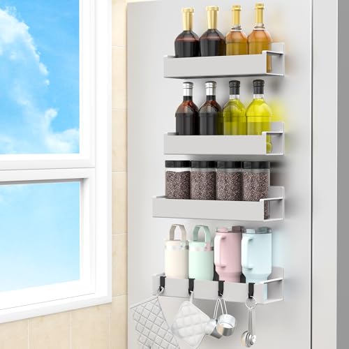 4 Pack Magnetic Spice Rack Organizer for Refrigerator and Oven, Light Grey Fridge Organizers and Storage for Kitchen - color: Light Grey, size: 4 Pack