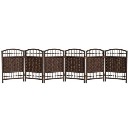 Red Lantern 2 ft. Short Fiber Weave Folding Screen - Dark Mocha - 6 Panels - color: Dark Mocha, size: 6 Panel