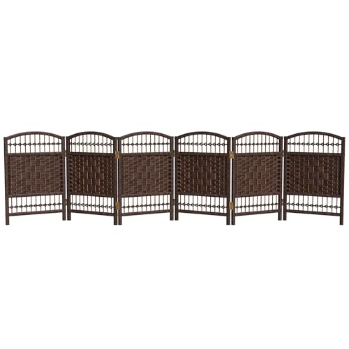 Red Lantern 2 ft. Short Fiber Weave Folding Screen - Dark Mocha - 6 Panels - color: Dark Mocha, size: 6 Panel
