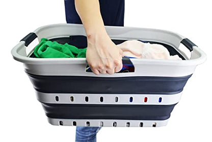 SAMMART 42L (11 gallon) Collapsible Plastic Laundry Basket - Foldable Pop Up Storage Container/Organizer - Space Saving Hamper/Basket (1, Grey/Slate Grey) - color: Grey/Slate Grey